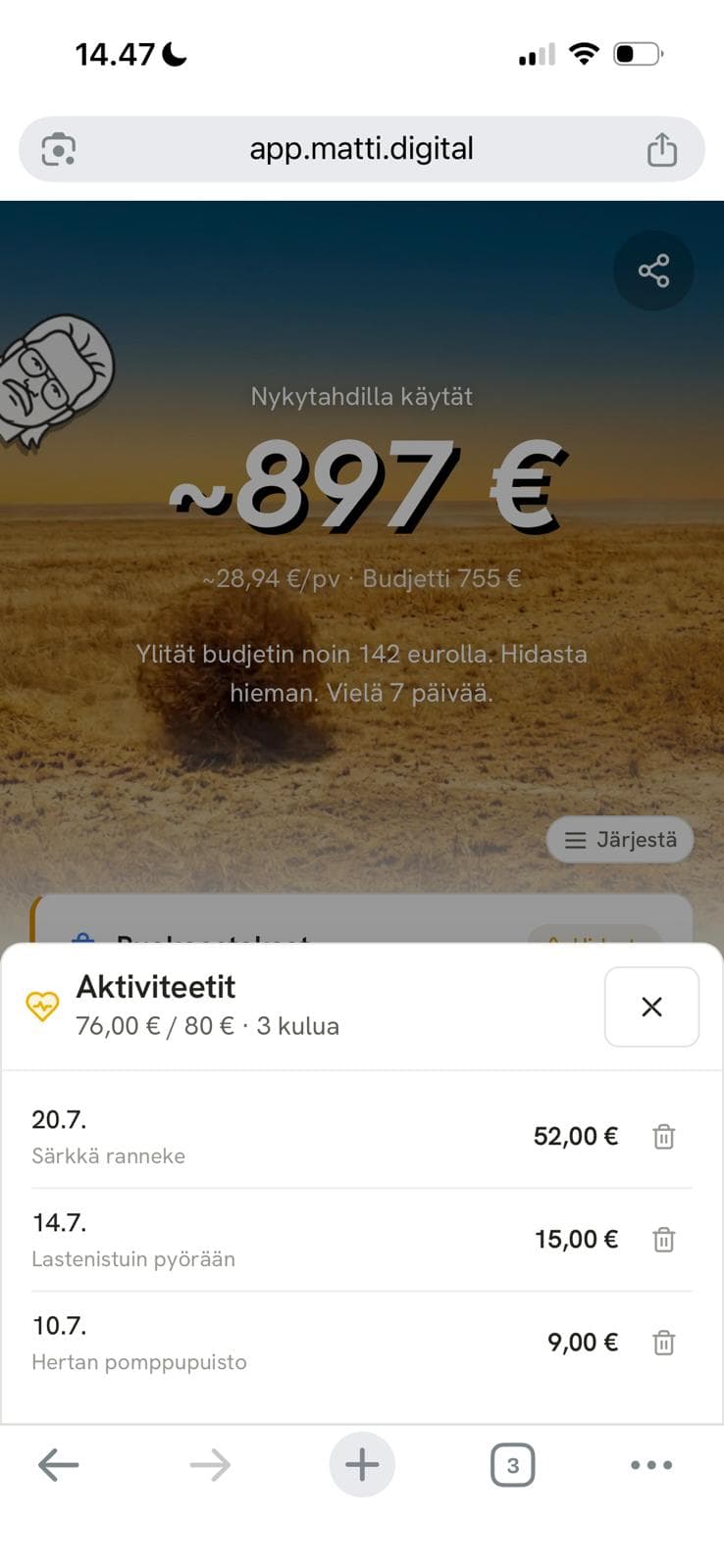 Matin tilannenäkymä — seuraa kulutustasi