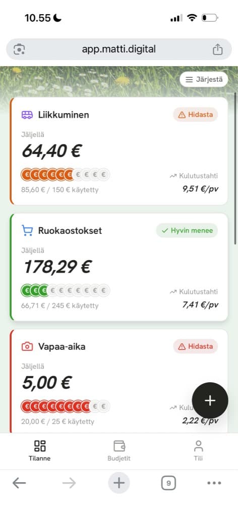 Matin kulutustahtinäkymä